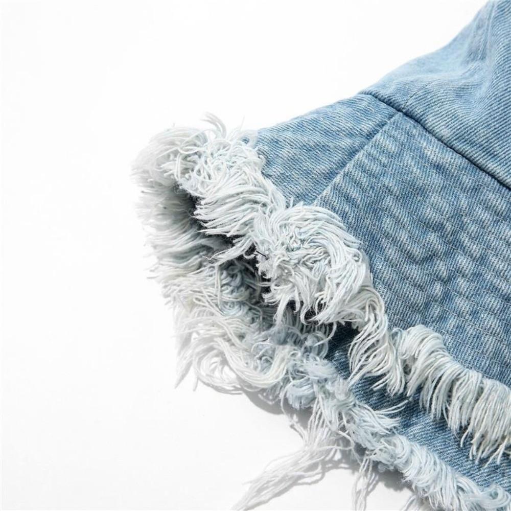 Raw Edge Bucket Hat Denim Blue Sun Protection Hat New Washed Denim Hat Spring Season
