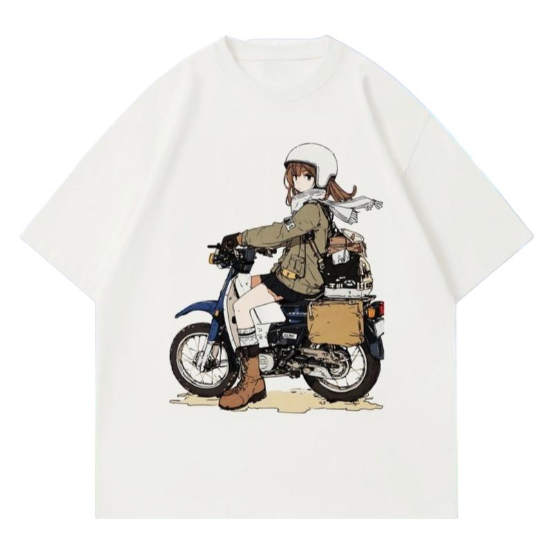 2025 New Bear Motorcycle Men's and Women's Cartoon Printed T-shirt Summer Loose Round Neck Short-sleeved Top Tops