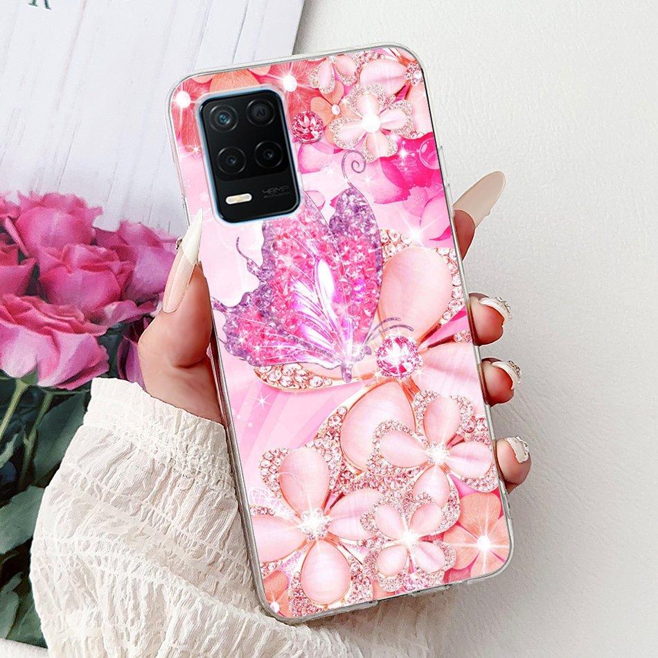 Pro telefon Realme 8 5G RMX3241 Pouzdro na telefon Realme8 5G Elegantní Květinový Potisk Kočky Měkký Silikon Průhledné TPU Pouzdra