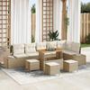 10-piece Garden Canapés with Beige Poly Rattan Acacia Cushions, 2-seater Garden Sofa with Storage and Cushions 3364761