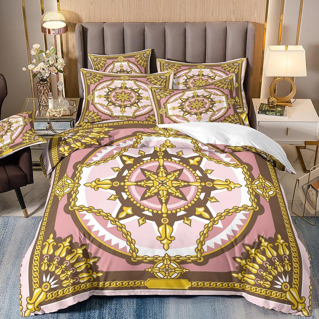 Duvet Cover Set King Size, Vintage geometric European Round Duvet Cover, Soft, Comfortable , Bedding Set for Bedroom,Hotel