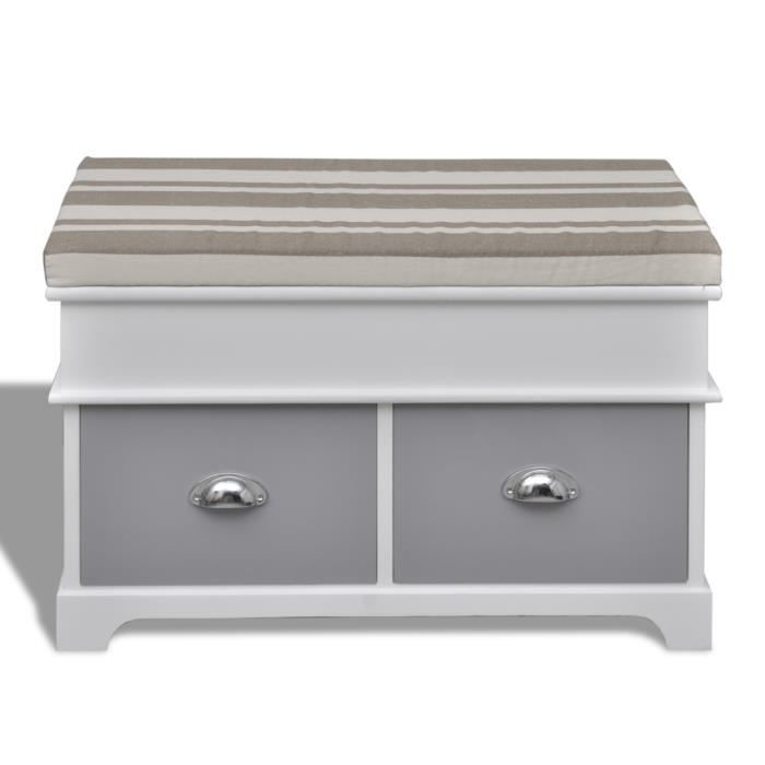 VidaXL Banc d'entrée et de rangement avec coussin gris 2 tiroirs Blanc