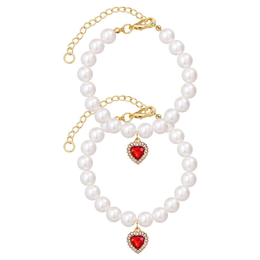 Cute Girl Pearl  Collar  Collars for Girl s with Small Heart Shape Rhinestone Adjustable Length  Collar