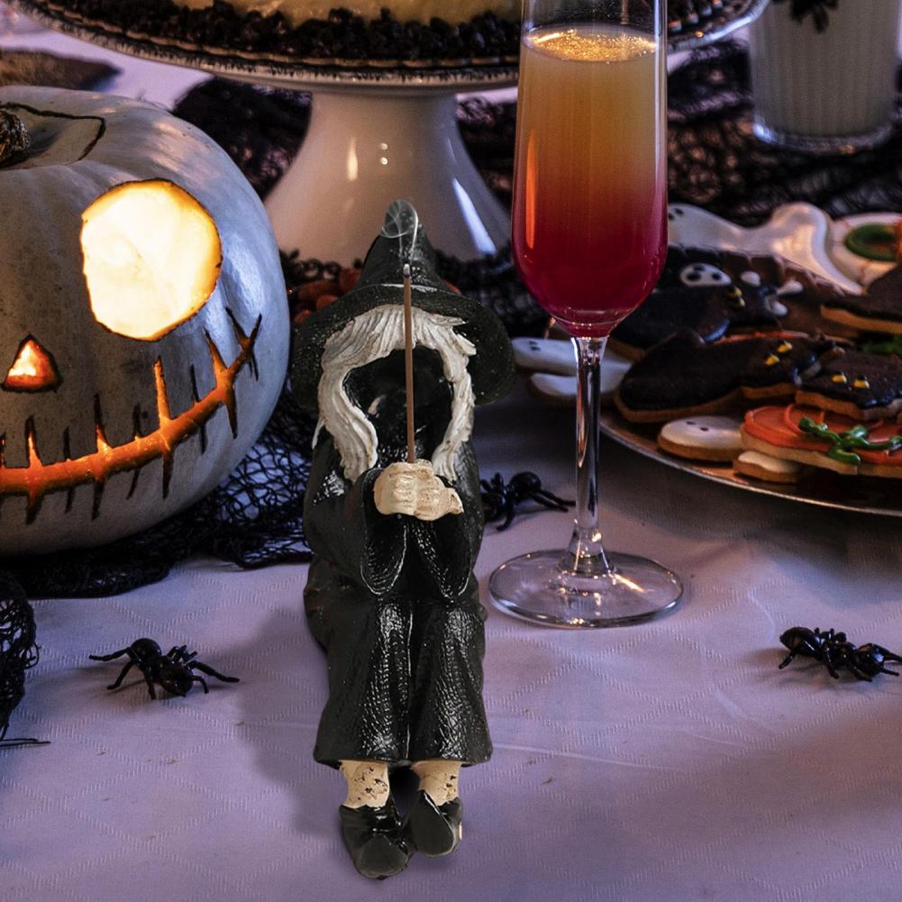 Halloween Witch Decor with Effect Enchanting Witch Statue Incense Burner Figurine Set for Home Decor Halloween for Kitchen