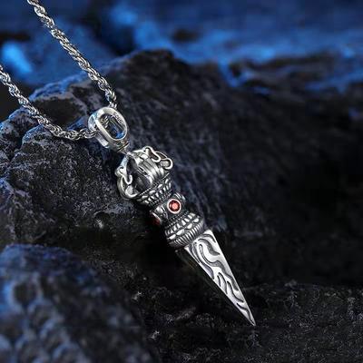 Vintage Distressed Diamond Inlaid Vajra Pendant Necklace For Men