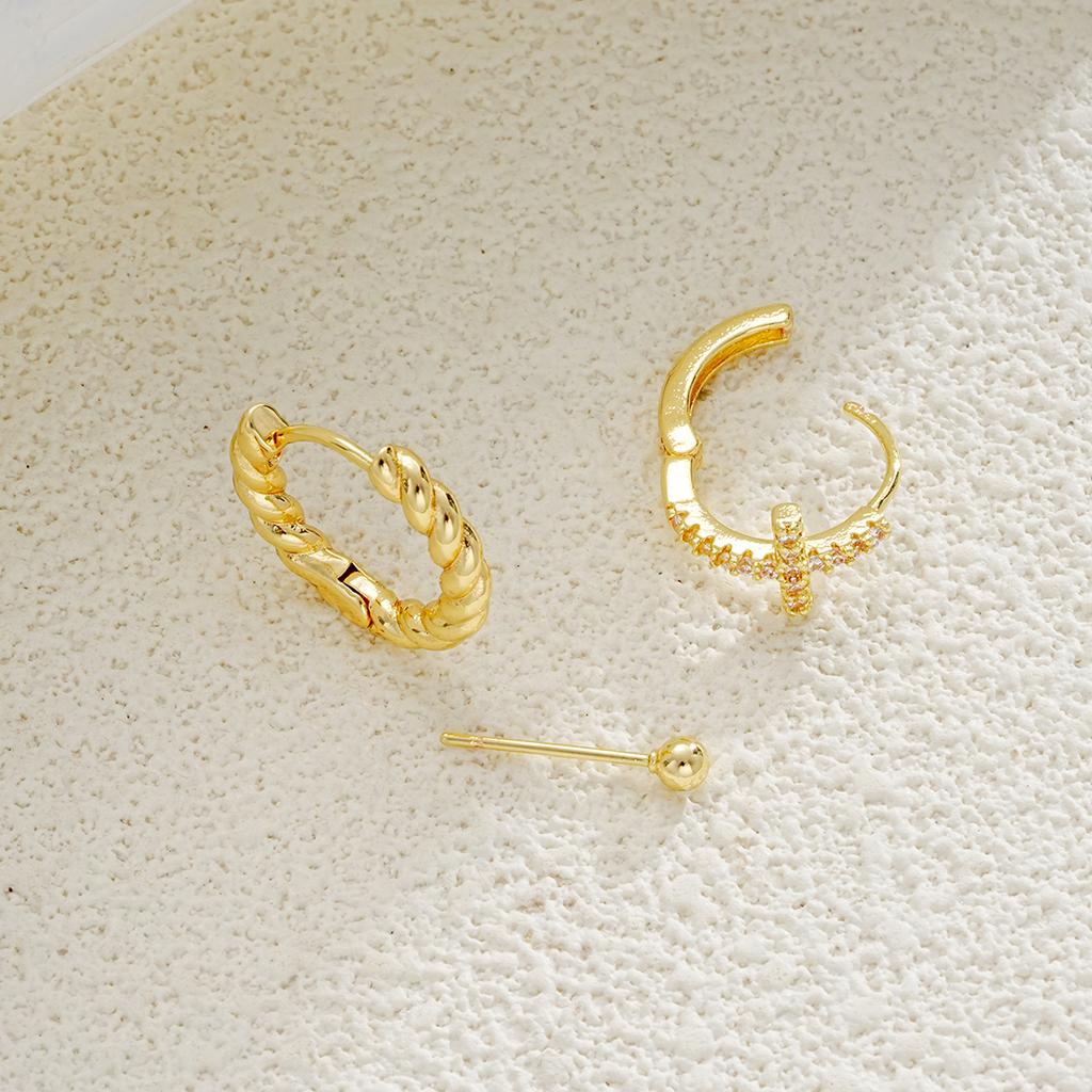 3pcs New Fashion Minimalist Copper Zircon Cross Earrings Set for Women Chunky Birthday Vacation Daily Wear Party Jewelry Gifts