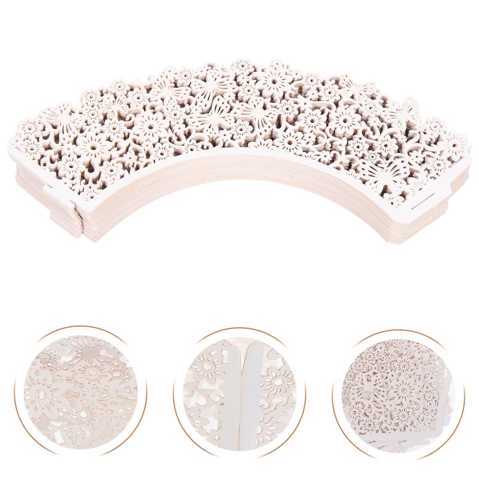 

100 Pcs Cut Hollow Cake Cups Cupcake Muffin Liners Paper Wrappers Baking Accessories Chocolate Holder Floral Lace Design белый