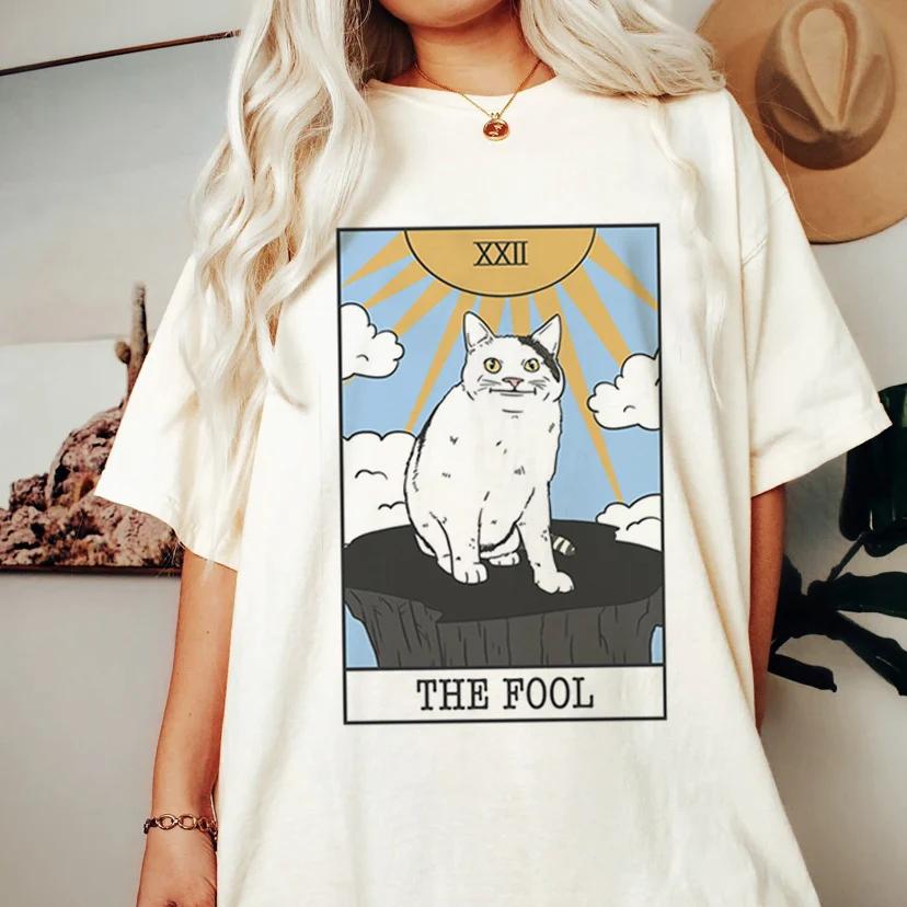 Fashion Tarot Cat Kawaii Womens Tshirt Womens Tshirt Cartoon Cute Pattern Tshirt Short Sleeve T Shirt Womens Plus Size S