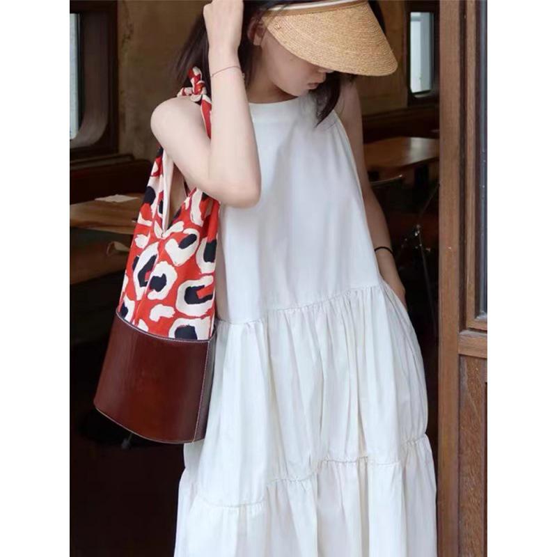 2024 Children's White Fairy French Spaghetti Strap Long Dress for Seaside Vacation