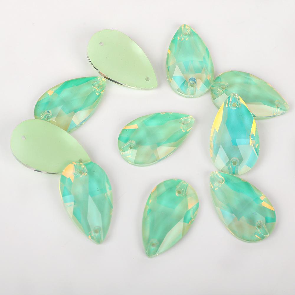 Water Drop Shaped Fluorescent Mocha Protein Glass Flat Buckle Hand Seam Drill, Double Hole Water Diamond Flat Bottom Drill Diy Material Package