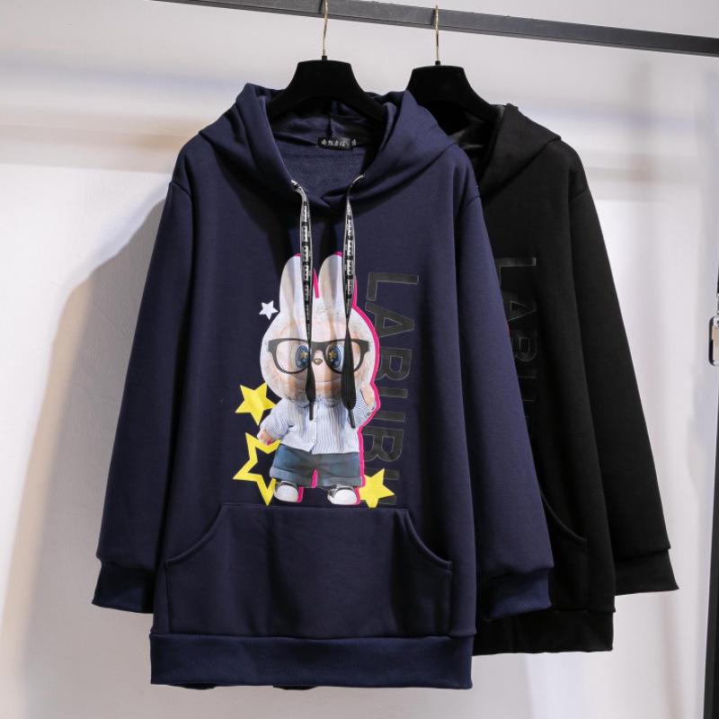 

Женская толстовка с капюшоном на флисовой подкладке в корейском стиле - Большой размер, Толстая, Модная зимне-осенняя кофта 7XL