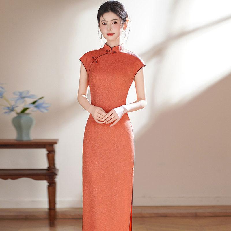 Orange national style new Chinese sleeveless daily Suzhou long cheongsam improved young 1011 new women's high sense