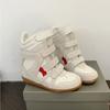 Chaussures montantes blanches en cuir véritable avec rehausse intérieure de 7 cm pour femmes Automne Nouvelles Chaussures de sport décontractées à velcro