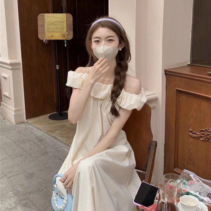 One-Shoulder Strappy A-Line Summer Dress – Slimming Fairy-Style Long Skirt One Size