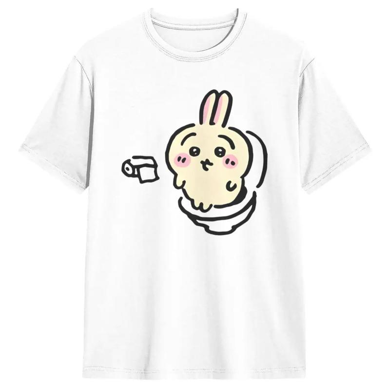 

Usagi on The Toilet Potty Chiikawa Hachiware Poop Pooping T-shirt Summer Round-Neck Clothing Cute T-shir M