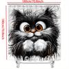 Cute Black And White Cat Shower Curtain Fluffy Kitten Art Cartoon Design Pet Lover Decor Waterproof Fabric Bath Curtain Set Home