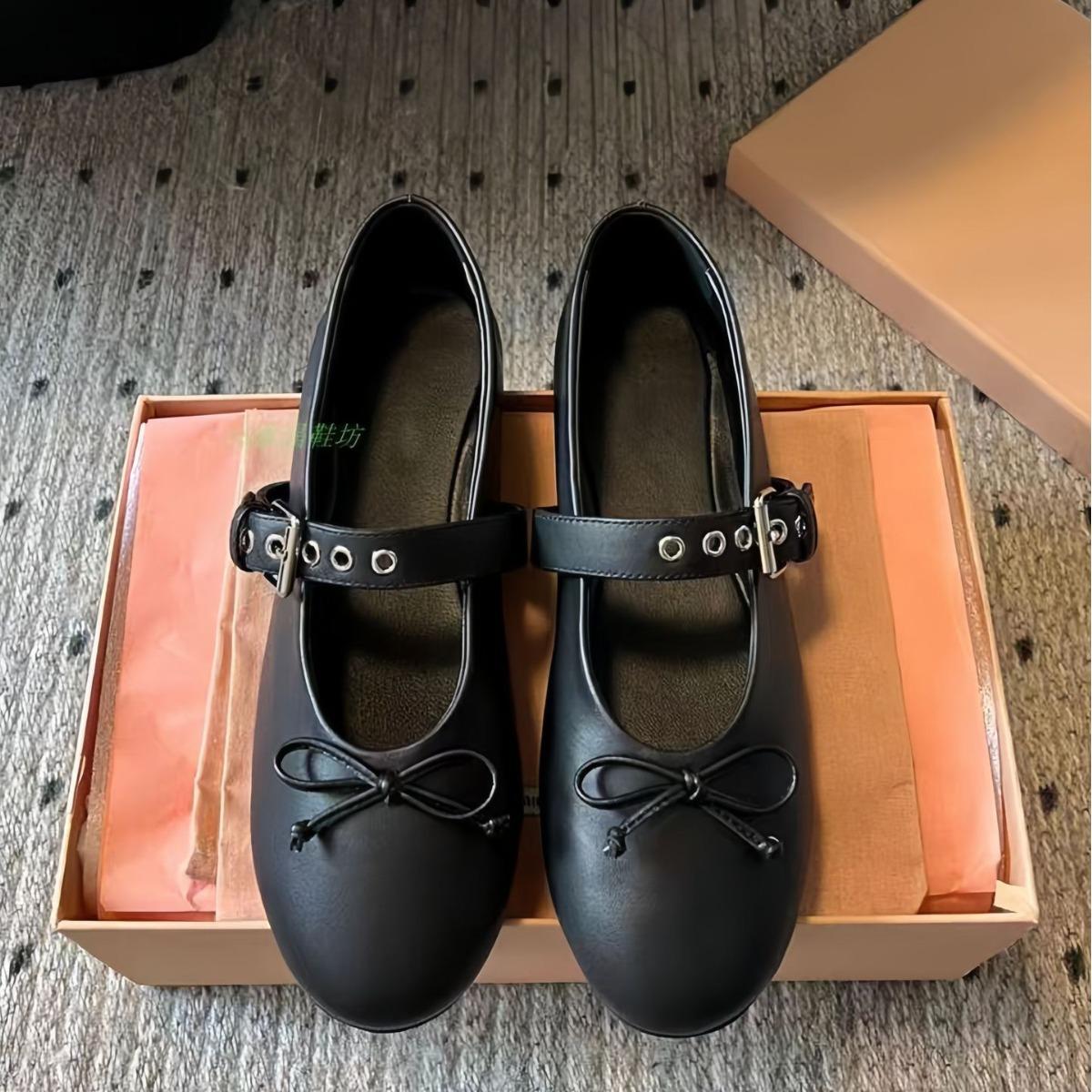 

miu new French bow ballet flats leather full of rhinestones Mary Jane shoes 35