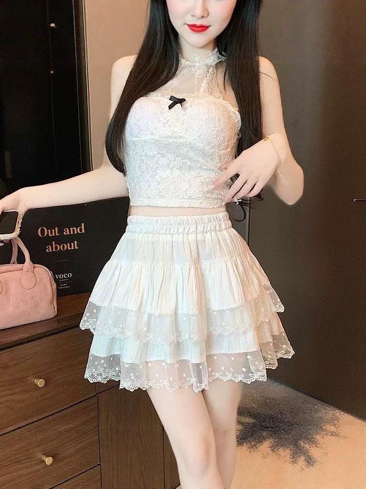 Women's 2026 Ballet Style Lace Trimmed High-Waisted Summer Layered Fluffy Short Skirt