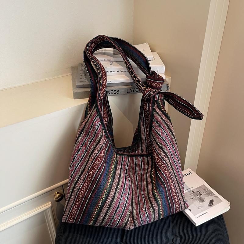 SAC TOTE Toile Rayures Ethnique Mode Sens du Design Grande Capacité 2026 Haute Qualité Sacs pour Femmes Nouveaux Polyvalents Sacs à Bandoulière