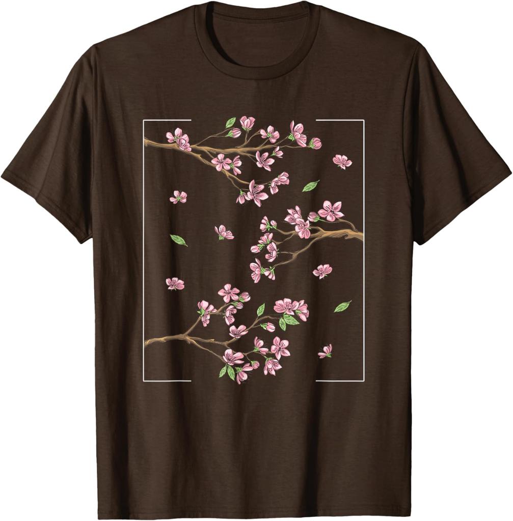 Cherry Blossom Sakura Tree Graphic Tee Japanese Style Casual Short Sleeve T-Shirt for Men Women