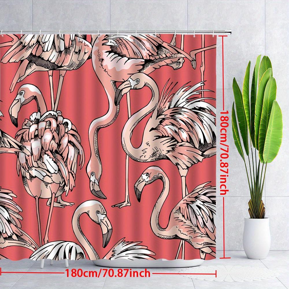 Tropical Flamingo Shower Curtain Pink Aesthetic Bathroom Decor Waterproof Animal Print Curtain 180x180cm
