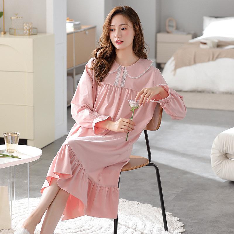 

Пижама Женская Весна и Осень Осень Осень Хлопок Длинные Рукава Милый Принцесса Стиль Свободное Платье Длинное Платье Пижамная Юбка 2XL