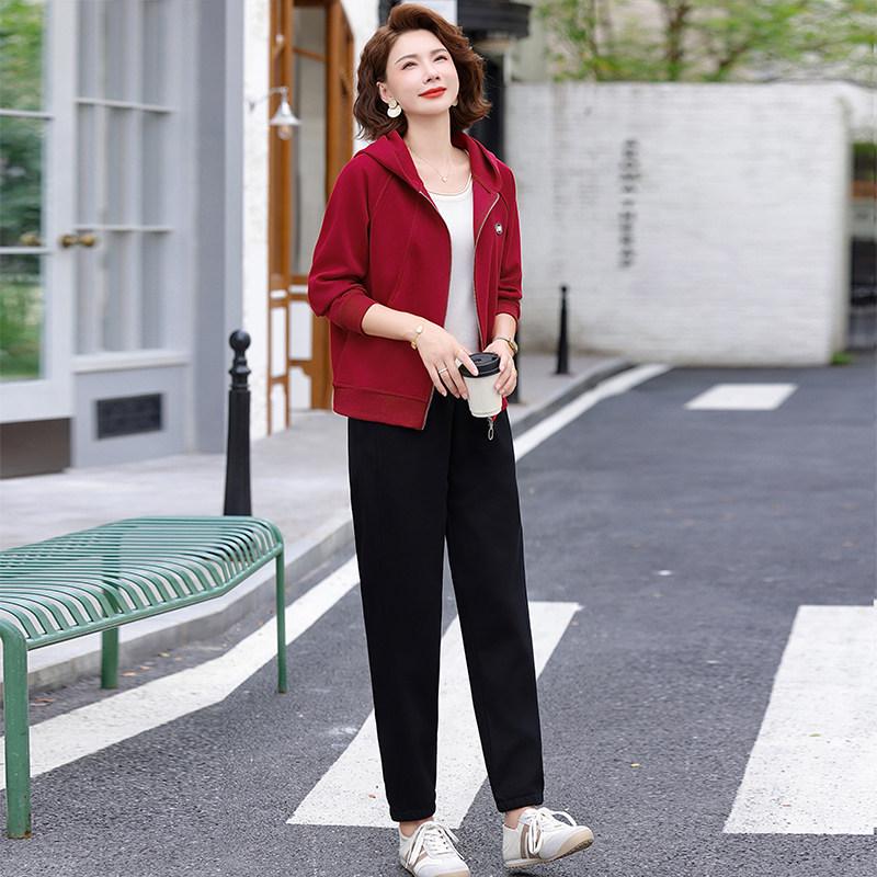 

Autumn Casual Sportswear Set 2025: Middle-aged Women s Long Sleeve Jacket & Hoodie XL (106-115 lbs)