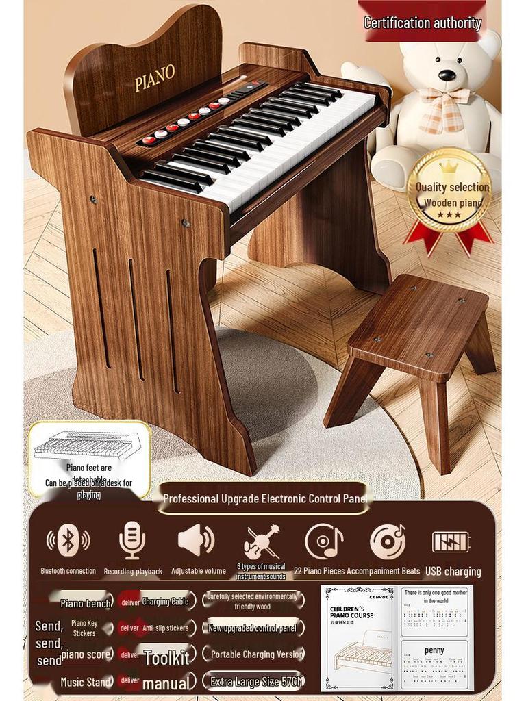 Children's Wooden Toy Piano: Beginner Electronic Keyboard for Boys & Girls, Infants, Toddlers - Ideal Birthday Gift.