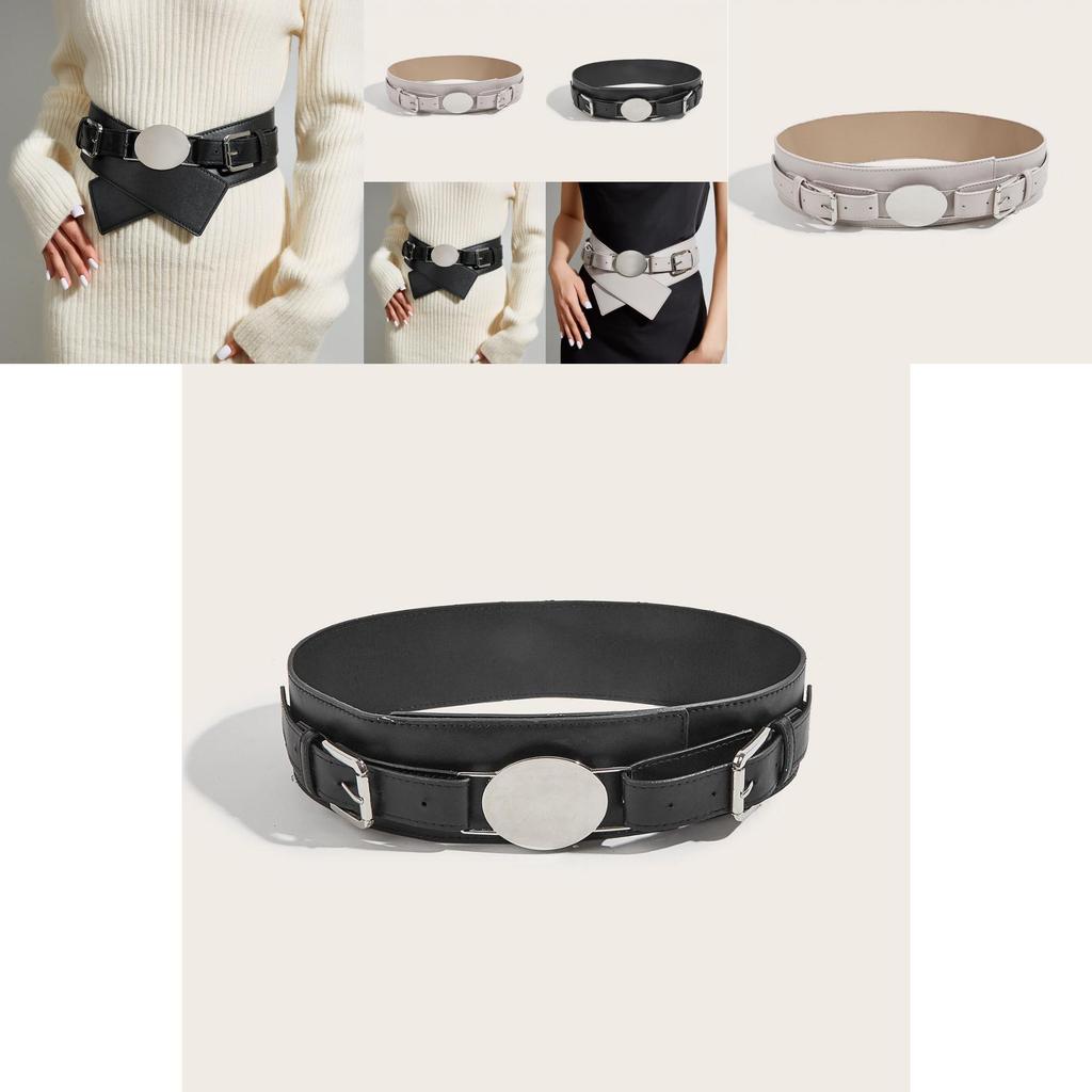 Wide Faux Leather Belt For Women With Square Buckle Handmade Beaded Decor For Autumn Winter Fashion
