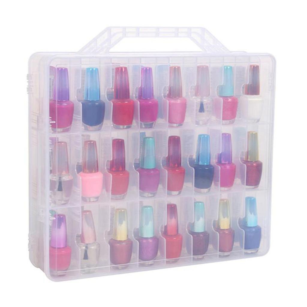 A84X-48 Cells 2 Layer Nail Polish Organizer Portable Clear Nail Supplies Needlework Storage Box Adjustable Storage Case