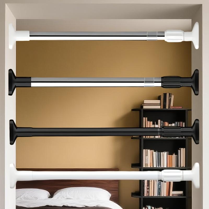 1pc Stainless Steel Telescopic Drying Pole, No-Drill, Adjustable for Clothes, Shower Curtain, Expandable, Black & White Design