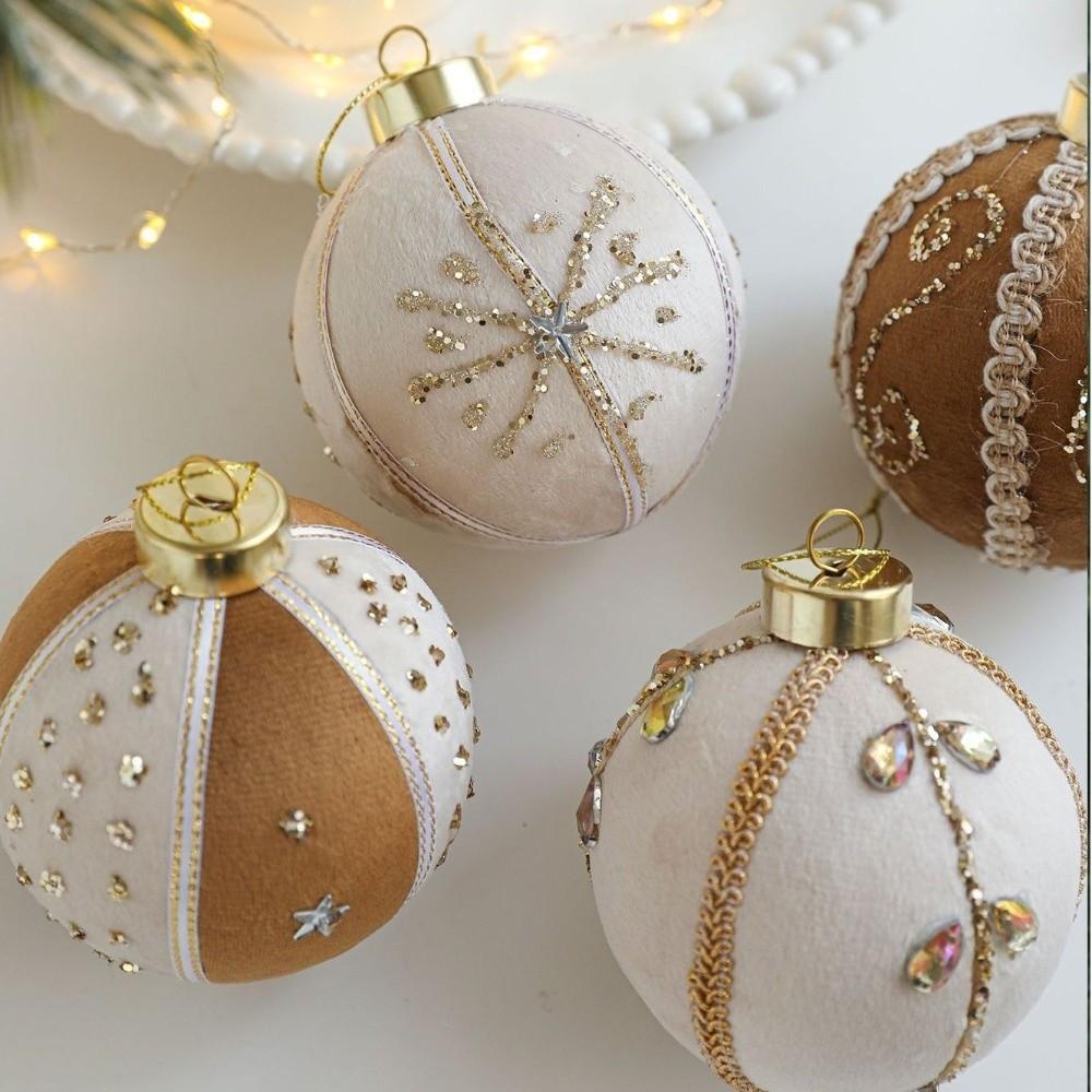 8CM Christmas Tree Ball Hanging Ornaments Foam Cloth Glitter Christmas Ornaments Coffee Christmas Pendants