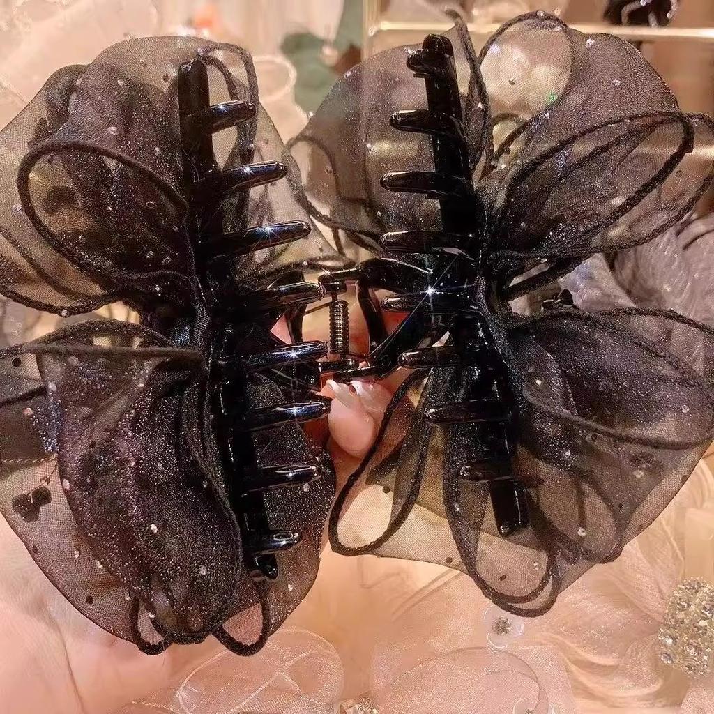2025 Women's High-End Organza Bow Shark Hair Clip – Elegant Back of Head Accessory