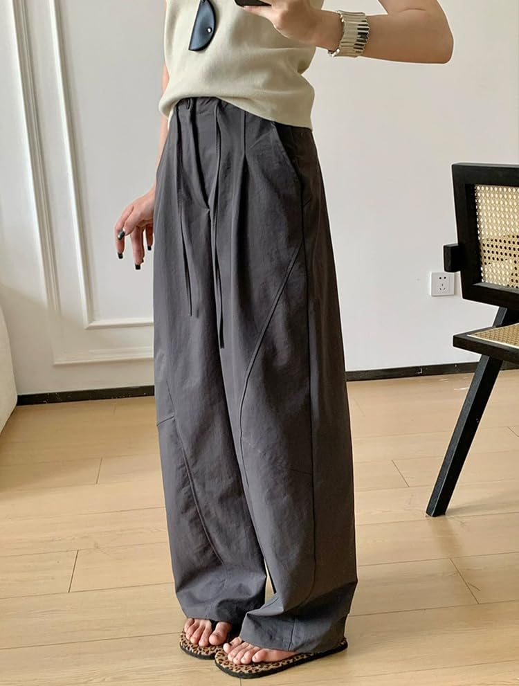 HIMATI Cargo Long Wide Leg Cargo Pants with Loose Hip Hop Stylish Bottoms Dgray XL Women's Pants, Pants, Pockets, Fit, Dance, - -