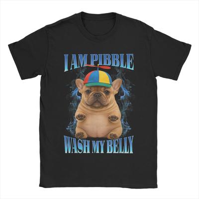 I Am Pibble Wash My Belly Pibble Meme T Shirt Men Pure Cotton Amazing T-Shirt O Neck Funny Dog Brainrot Tees Merchandise Classic