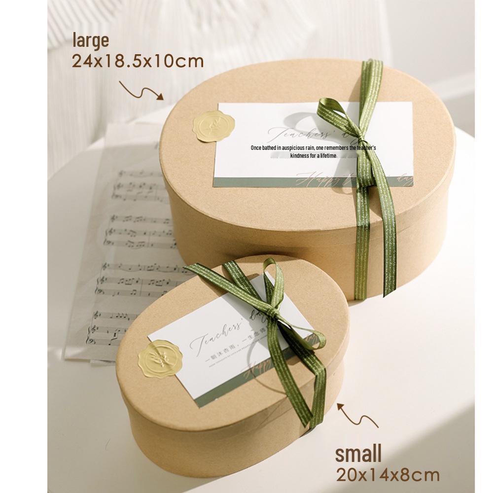 Scatola Regalo Ovale in Carta Kraft per Capodanno e Festa degli Insegnanti, Souvenir e Confezionamento per Dolci, Scatola Vuota