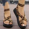 Fashion 2025 Summer Fashion Leopard Wedges Sandals for Women Med Heel Platform Sandals Woman Non-Slip Ankle Strap Women Sandles