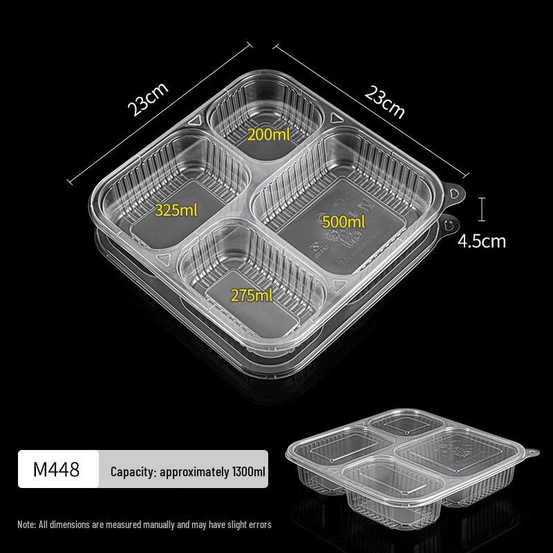 Morona Disposable Plastic Meal Boxes, 1300ML, 4-Compartment (200 Sets)