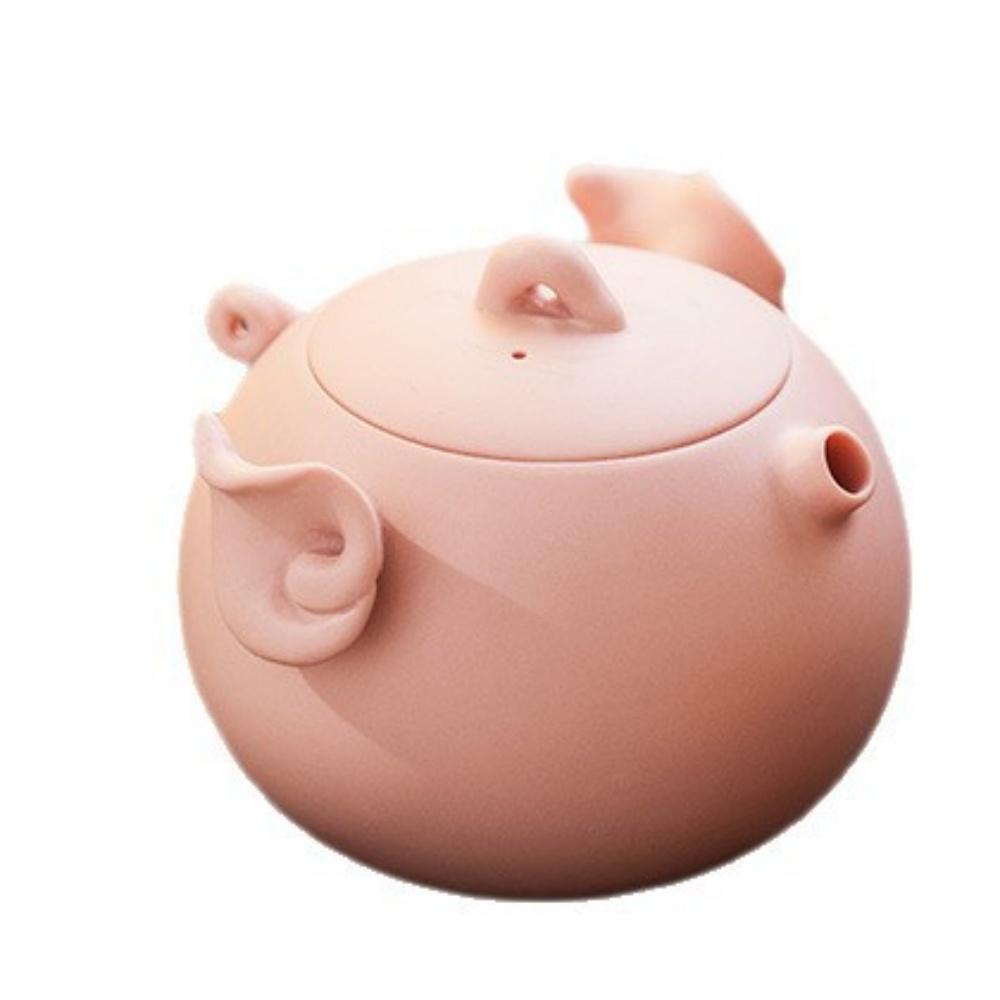 Yixing Purple Clay Teapot Handmade Ball Hole Filter Xishi Tea Pot Pink Pig Shaped Chinese  Zisha Tea Set Kettle With Tea Cup