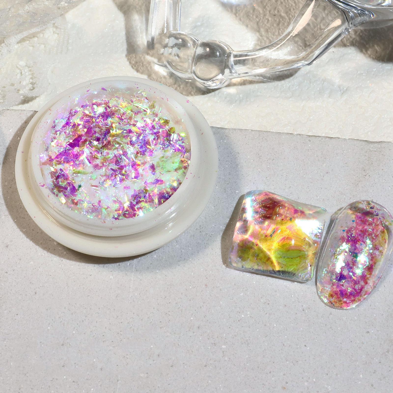 

1 коробка для дизайна ногтей, вспышка, опаловый порошок «Аврора», поляризованный сон, блестящие блестки для ногтей, украшение для дизайна ногтей фиолетовый