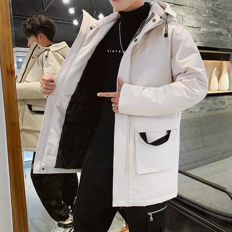 Anti-season Clearance Down Jacket for Men, Winter Medium and Long Thick Warm Trend Tooling Coat for Men, Korean Hooded