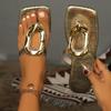 Women Slippers Open-toe Flip-flops Summer New Square Toe Metal Decorate Fashion Outdoor Beach Slippers Female Home Flat Sandals