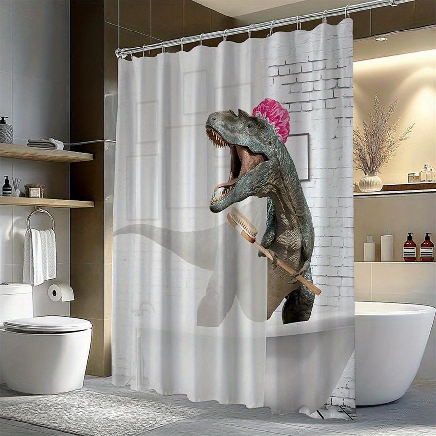 Lustiger Dinosaurier-Duschvorhang Wasserdichter Badvorhang Tropischer Dschungel-Druck Neuheit Kinder Badezimmer Dekoration