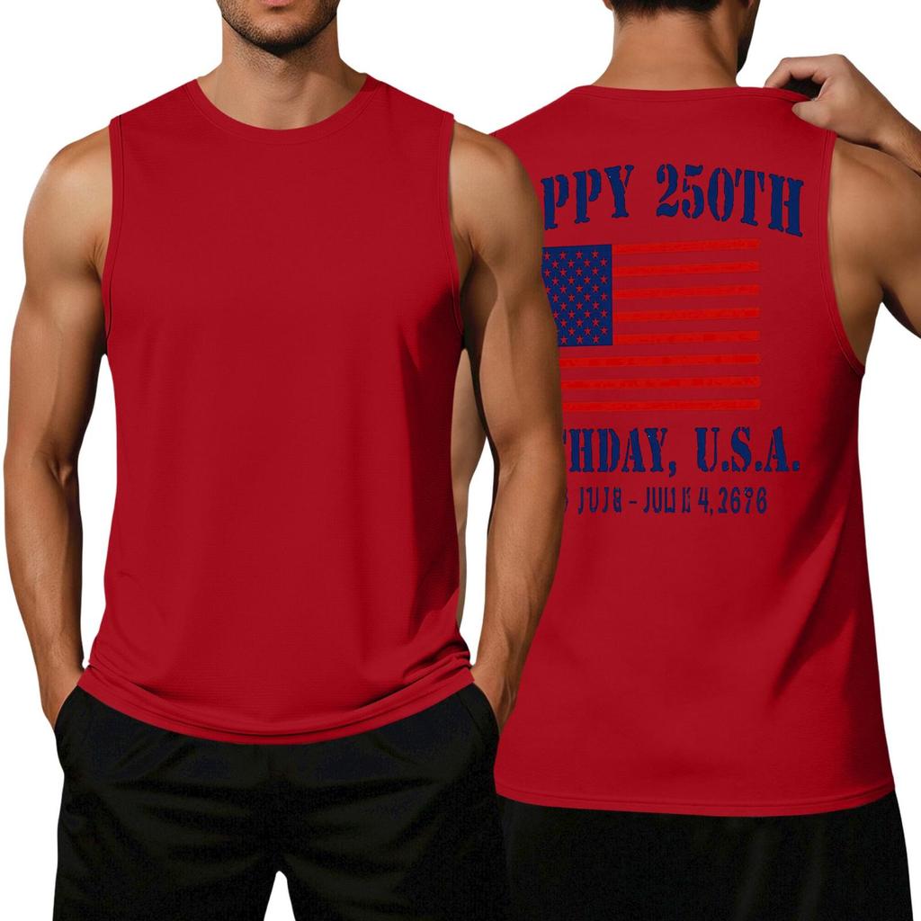 Men's Loose Fit Sleeveless Casual Tank Top with Flag Print Comfortable Athletic Muscle Shirt for Summer Outdoor Activities
