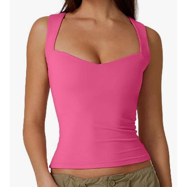European & American Style Sleeveless Square Neck Crop Top - Casual Hot Girl Vest