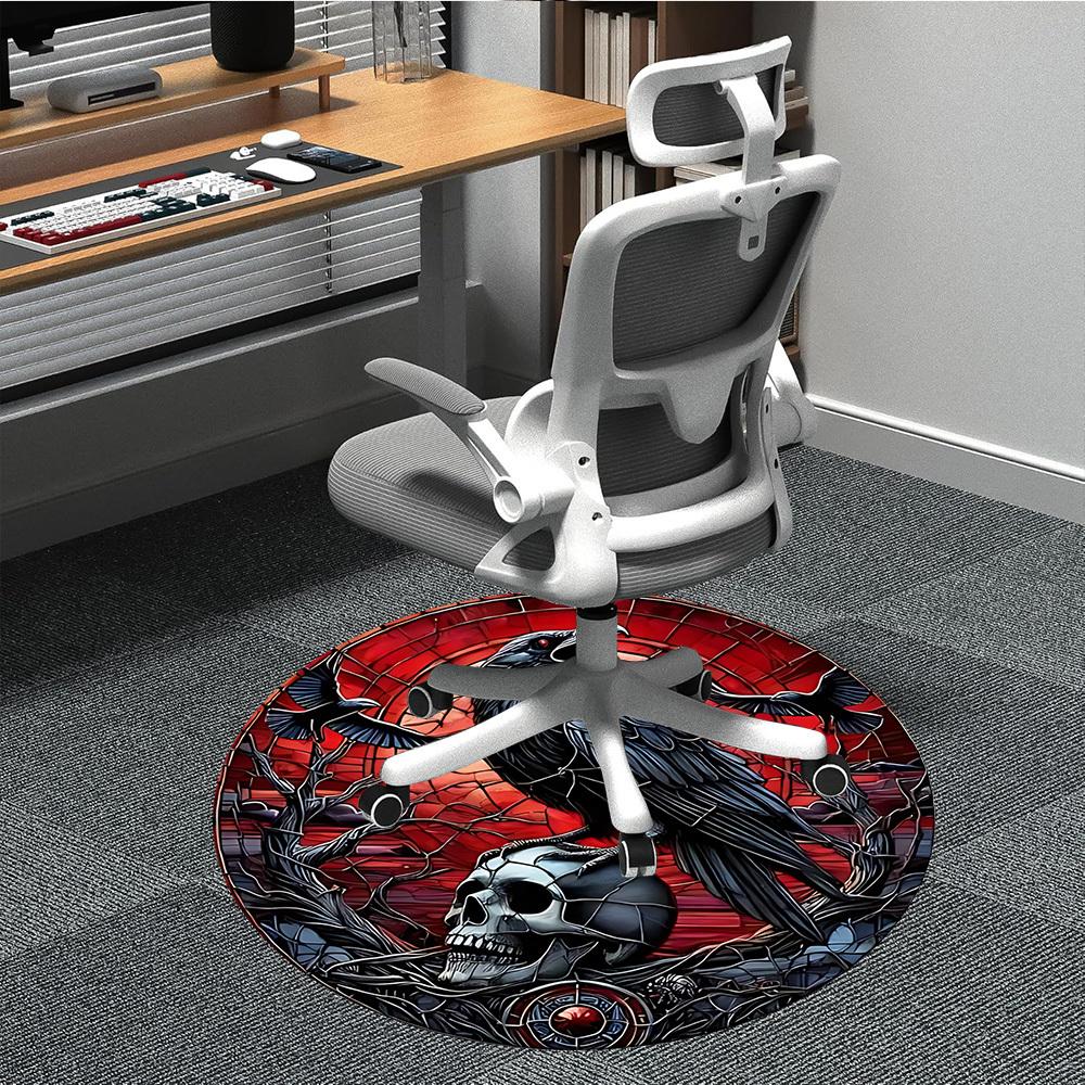 1pc Raven Skull Office Round Area Rug, Under Office Chairs Bedroom Living Room Home Decor, Room Deco, Available in Various Sizes
