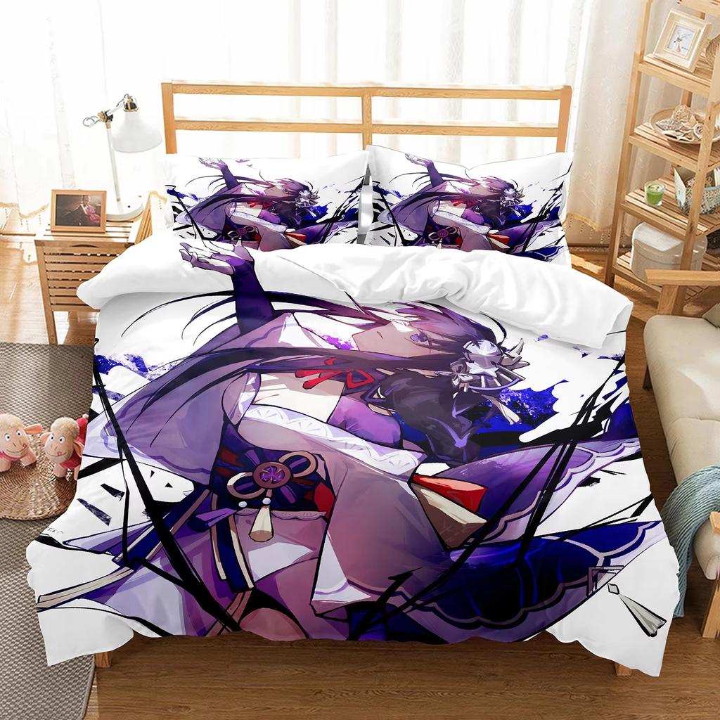 Anime Girl Genshin Impact Beelzebul Bedding Collection Duvet Cover Bed Collection Quilt Cover Pillowcase Comforter King Queen Size Boys Adult