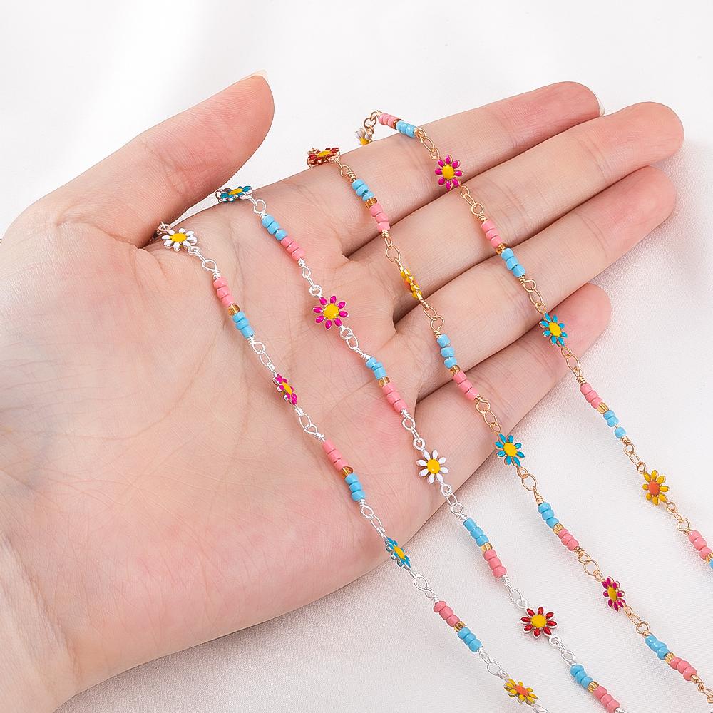 0.5M 1M 2M Bohemian Beach Floral Foot Anklet Chain Bracelet Neckalce Component Fashion Colorful Daisy Jewelry Making Accessories
