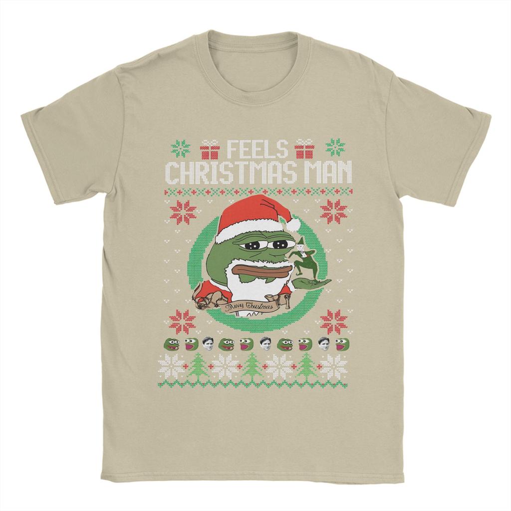Vintage Feels Weihnachten P-pepe Frosch T-Shirts Herren O-Ausschnitt 100% Baumwolle T-Shirts Kurzarm Tees Übergröße Kleidung