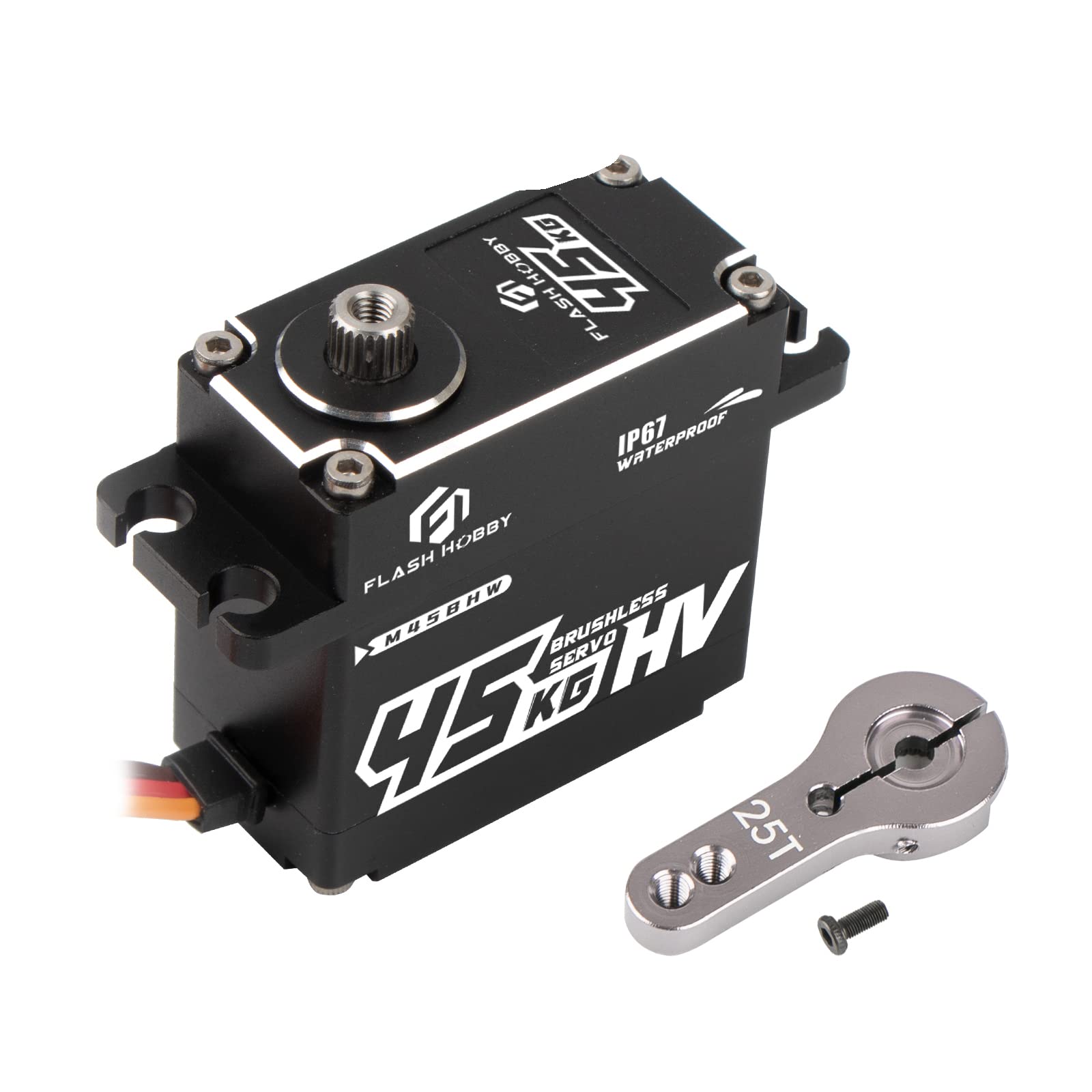 

FLASH HOBBY 45KG Brushless Servo High Torque Digital Servo Waterproof Stainless Steel Gear Servo for RC Robot Parts 8.4V Car, Truck, (180 Degree)